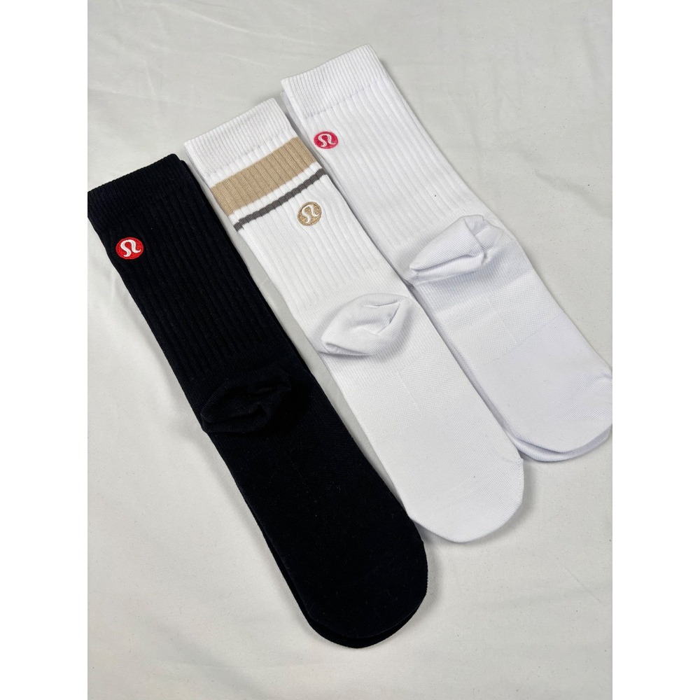 lululemon Crew Socks 3 Pack NWOT Ribbed Athletic Logo OSFM